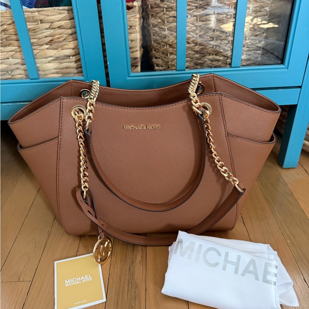 Michael Kors Jet Set Large Saffiano Leather Shoulder Bag w/ Gold Accents